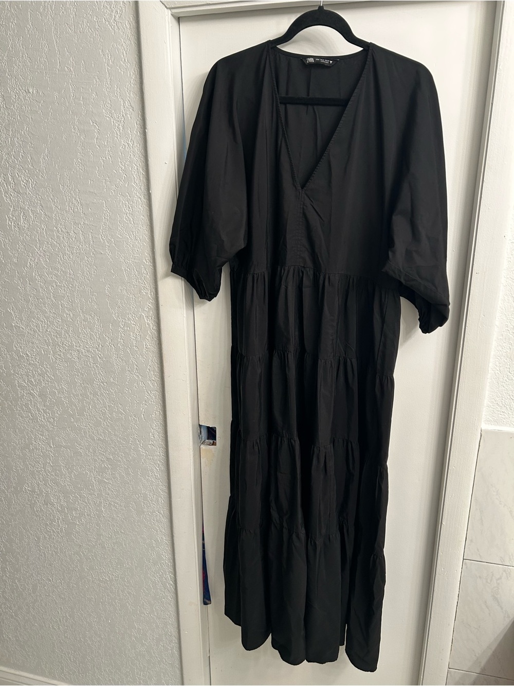 Zara Black Tiered V-Neck Maxi Dress